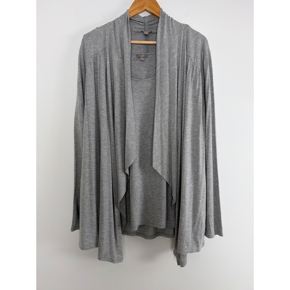 J. Jill Cardigan Tank Set Women Large Gray Open Front Stretch Knit Minimalist